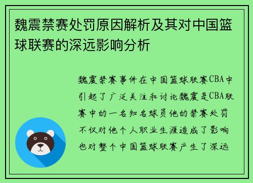 魏震禁赛处罚原因解析及其对中国篮球联赛的深远影响分析